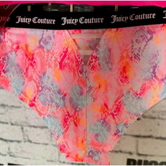 Juicy Couture M Pink Snake Print Pink-Black Logo Caged Back No Line Panties-3 Pk - Picture 5 of 6